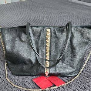 Valentino Authentical Black Leather Rockstuds Tote